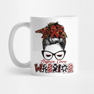 Hospice Care Awareness Warrior Women Glasse Messy Bun Leopard Bandana - Happy Mothers Day, Valentines Day Mug